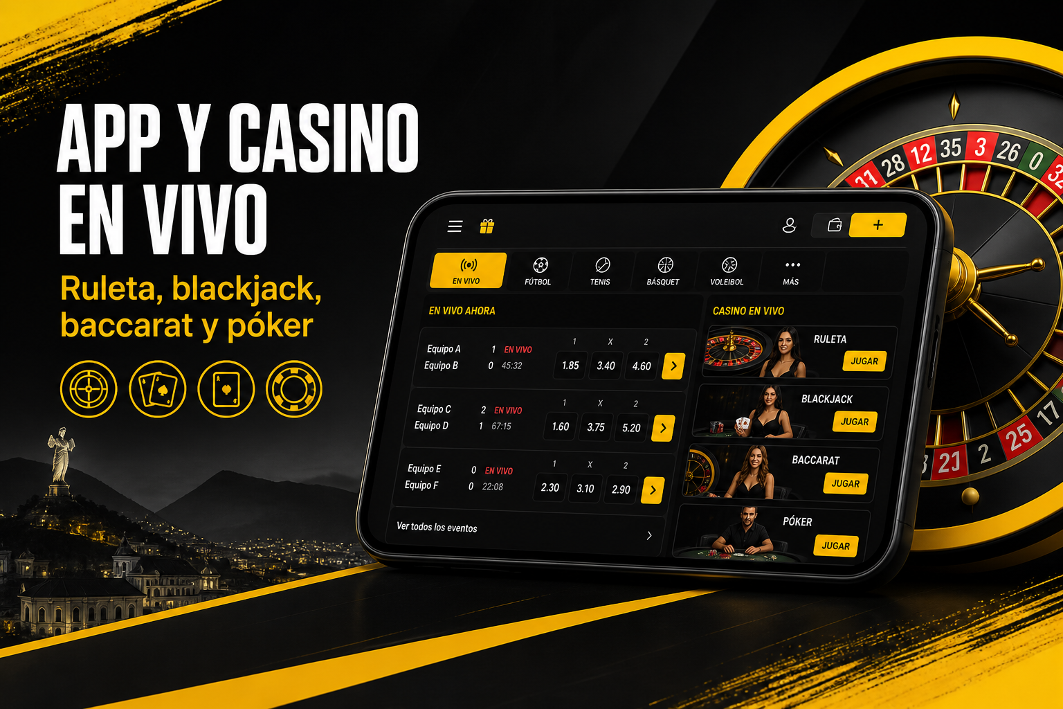 App y casino en vivo: ruleta, blackjack, baccarat y póker